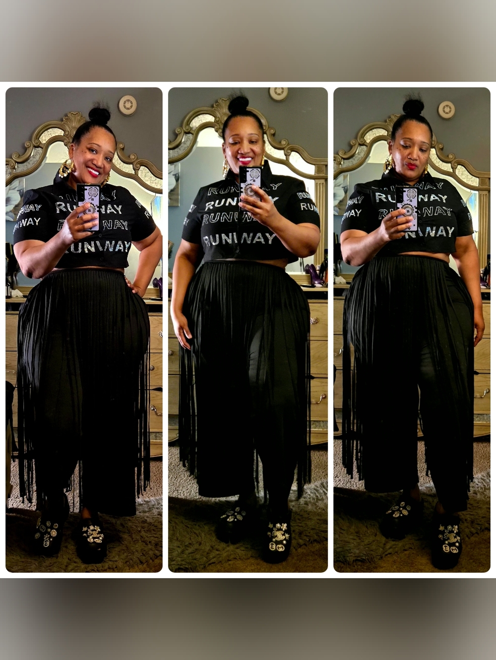 Runway Fringe Wide-Leg Track Pants - Black